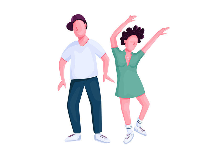 Couple dancing together flat color vector faceless character