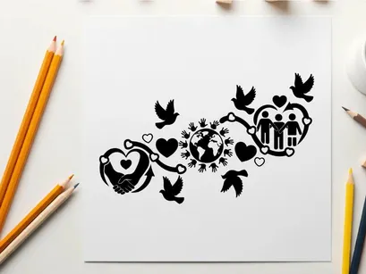 Frieden Liebe Globus Hände Herzen Vektor-Illustration