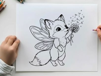 Cute fox fairy with dandelion seeds vector illustration