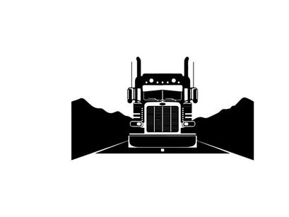 Semi truck silhouette on open road with mountains