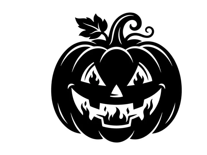 Abóbora Preta de Halloween com Face de Jack-o'-Lantern Esculpida