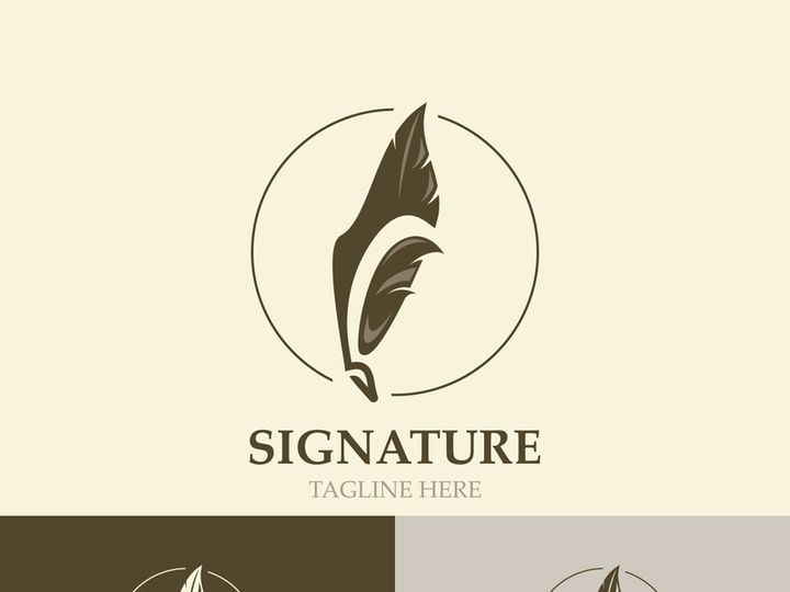 Feather and signature logo design minimalist business symbol sign template illustration