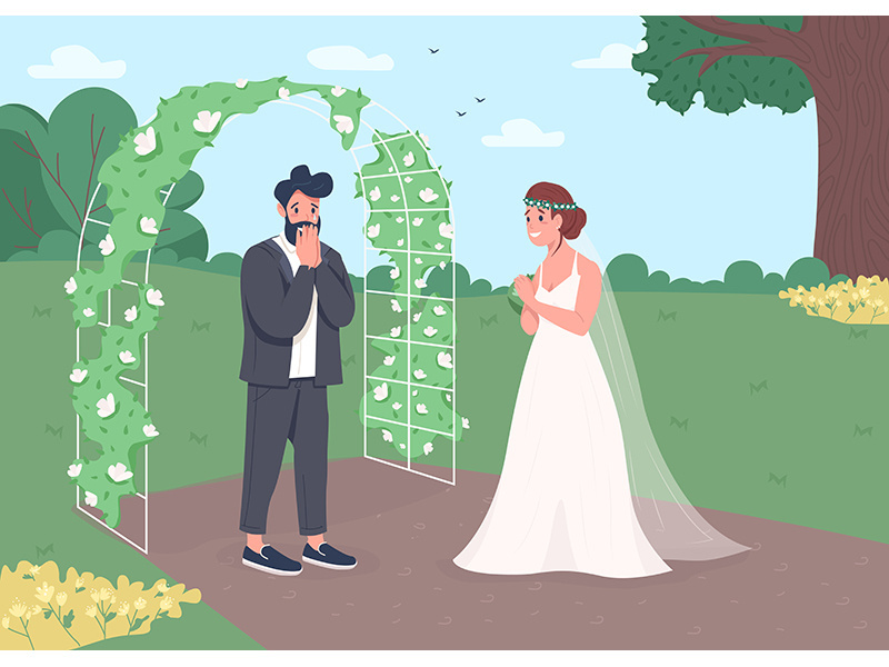 Engagement ceremony flat color vector illustration