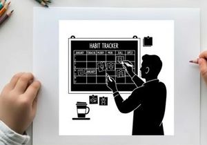 Silhouette of man using habit tracker on a whiteboard