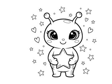 Cute baby alien holding star vector illustration flat design preview picture