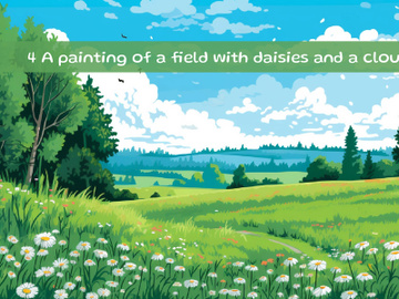 A painting of a field with daisies and a cloudy sky preview picture