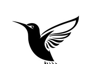 Black and white outline of a hummingbird.