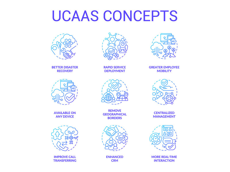 UCaaS blue gradient concept icons set