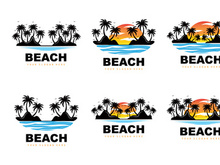 Coconut Tree And Beach Logo Desain Vector