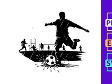 Soccer player kicking ball in rain with teammates in background on field