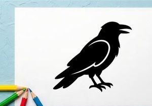 Silhouette of a Crow or Raven on White Background for Nature or Bird Themes