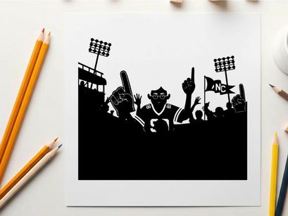 Silhouette of a football player and fans cheering enthusiastically together