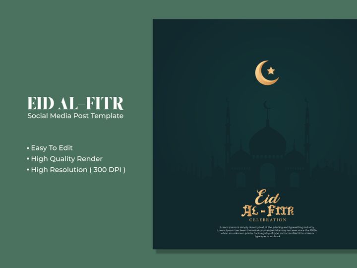 Eid Al-Fitr social media post template design Premium Vector
