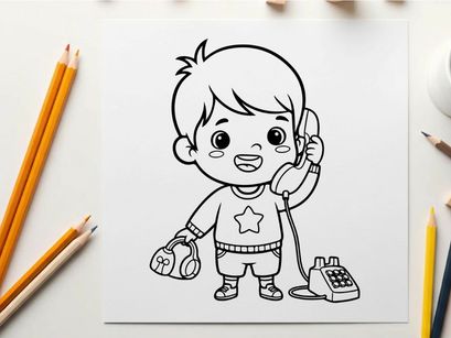 cute boy talking on retro phone vector illustration
