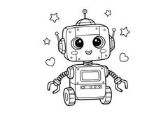 Cute robot with hearts and stars vector illustration