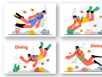 9 Underwater Diving Sport Illustration