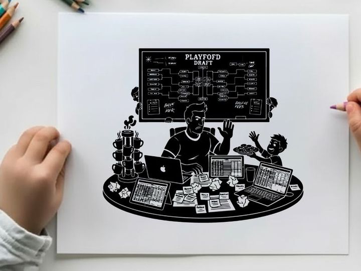 Silhouette of man and child in fantasy football draft setting