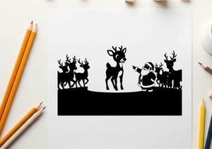 Santa claus and reindeer silhouette on a white background for christmas