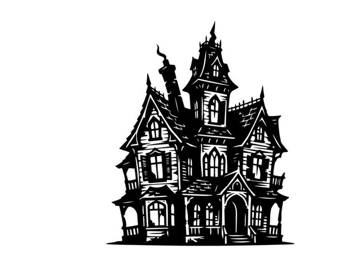 Haunted Victorian House Illustration for Spooky Halloween Themes