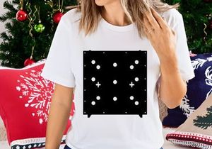Black square plate with holes and plus signs on a white background