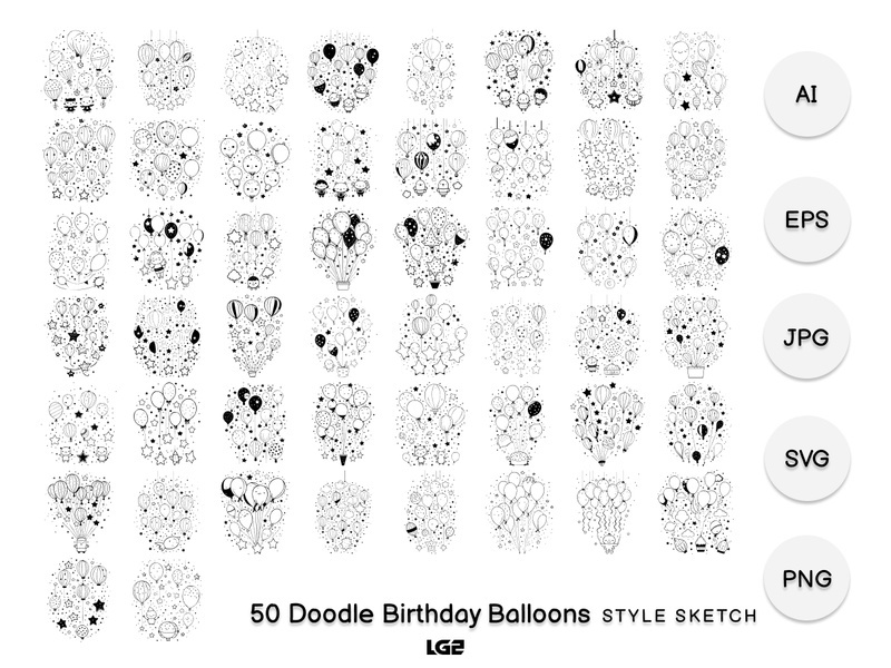 Doodle Birthday Balloons Element Icon