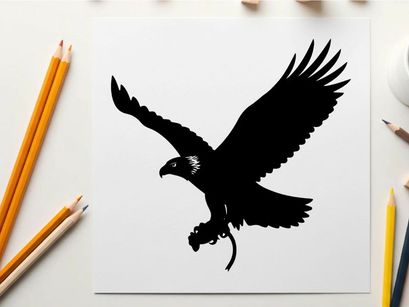 Silhouette of an eagle in flight with outstretched wings and talons