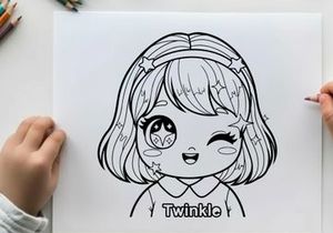 Cute girl twinkle star eyes vector illustration flat design