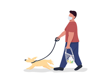 Pet owner with dog on leash semi flat color vector character preview picture