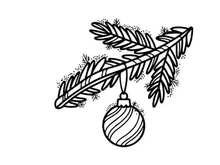 Hiasan Natal buatan tangan tergantung dari ranting pinus dengan pola garis-garis meriah
