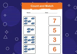10 Pages Count and match with the correct number. Matching education game. Count how many items and choose the correct number