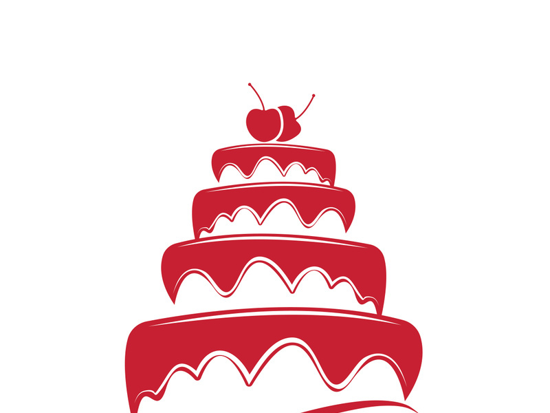 Sweet cake template logo design vector illustration of silhouette with cherries