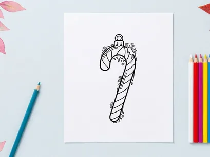 Ilustrasi seni garis permen tongkat Natal untuk halaman mewarnai desain liburan.