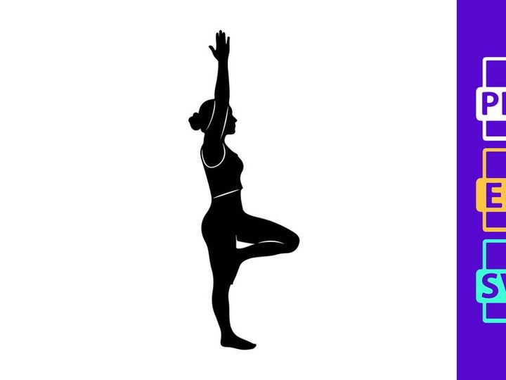 Woman Meditating in Tree Yoga Pose Silhouette