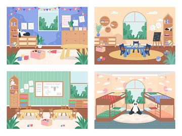 Kindergarten class with no people flat color vector illustration set preview picture