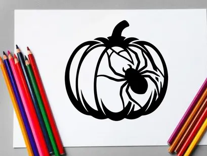 Stylized Halloween Pumpkin Illustration with Carved Face