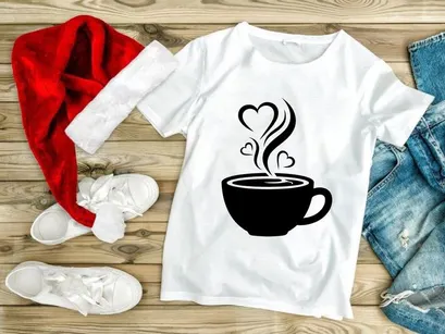 Love heart steam coffee cup romantic black white illustration