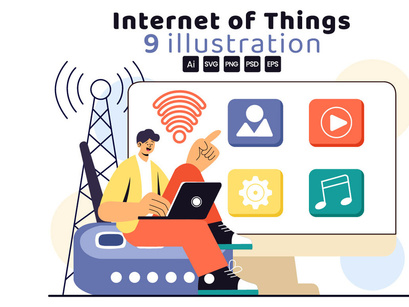 9 IoT Technology Vector Illustration