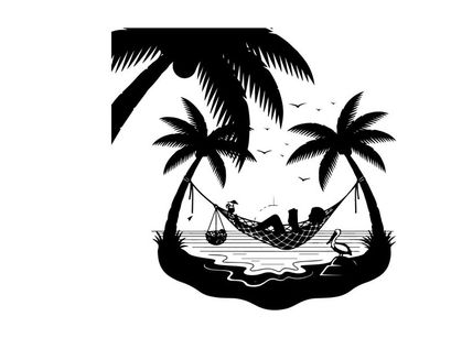 Couple relaxing in hammock between palm trees silhouette