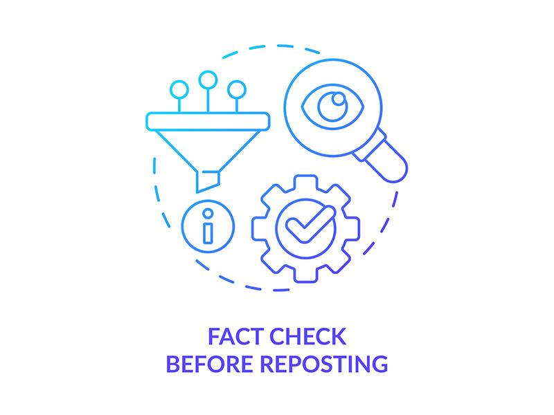 Fact check before reposting blue gradient concept icon