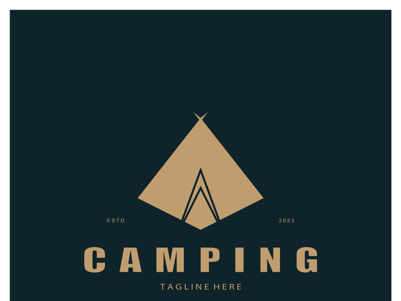 vintage and retro tent logo, camping. With tent, tree and bonfire sign. adventurers, scouts, climbers, camping equipment center