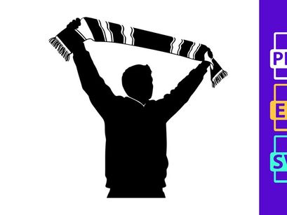 A silhouette of a person holding a scarf above their head in celebration