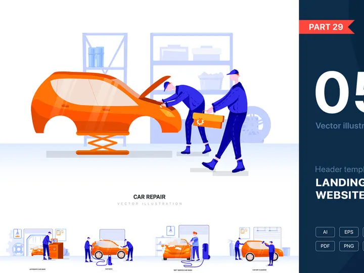 [Part 29] Car Service Vector Scenes