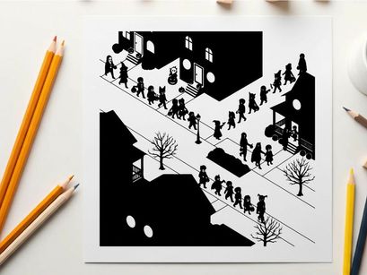 Silhouette of people walking on a city street at night