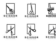 Scissors Logo Design, Barbershop Shaver Vector, Babershop Scissors Brand Illustration