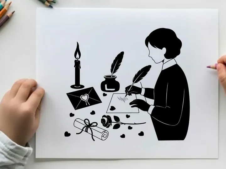 Victorian silhouette of a woman writing a letter by candlelight
