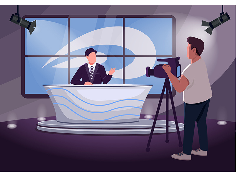 News production flat color vector illustration