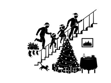 Holiday silhouette of family rushing downstairs on christmas morning preview picture