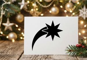Black shooting star icon, simple celestial graphic element for holiday design projects.