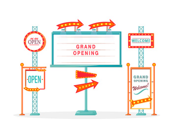 Grand opening vintage vector ads board sign illustrations set preview picture
