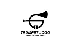 Trumpet logo design, generate melody, musical instrument vector sketch illustration
